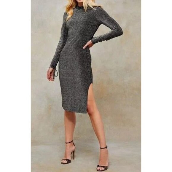 Topshop Dresses & Skirts - Topshop Black Silver Glitter Open Midi Cocktail Night Out Dress Size 6